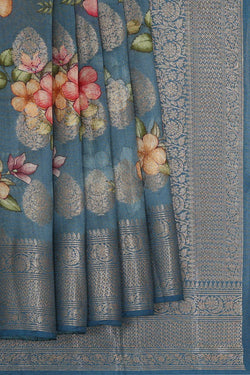 Image of Greyish Blue Silk Saree