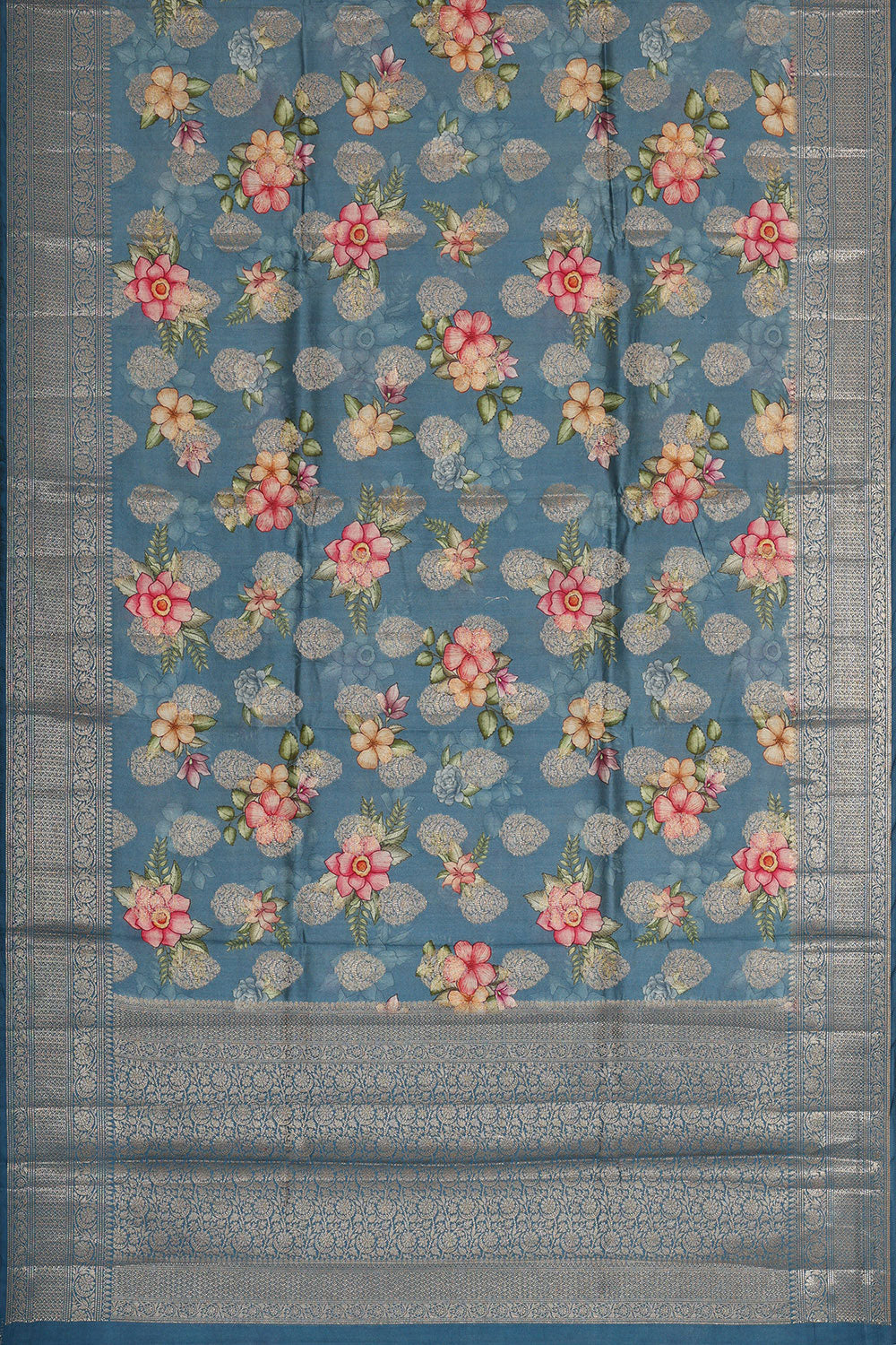 Greyish Blue Silk Saree