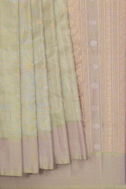 Image of Gadwal Silk Light Pista Green Tissue Saree