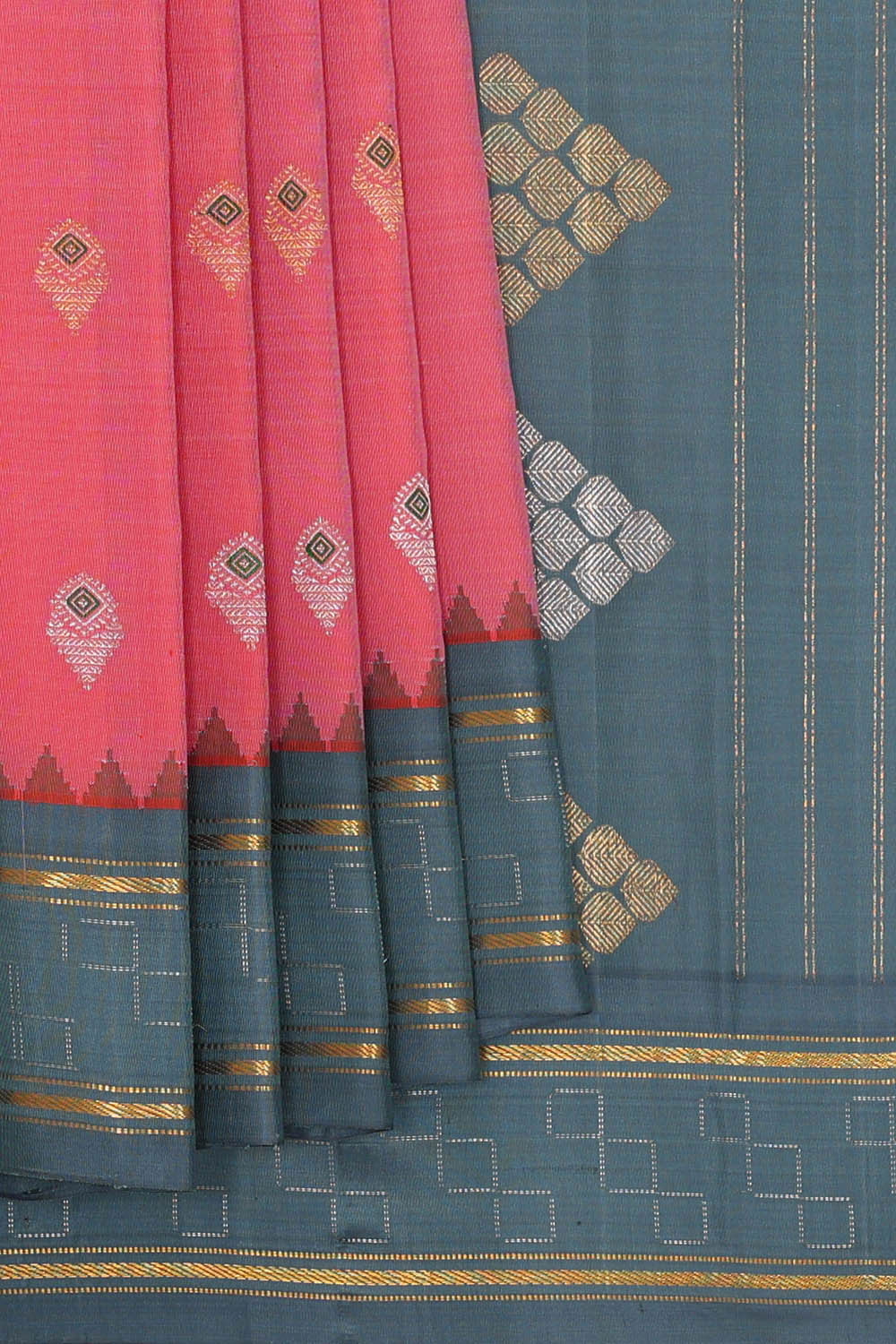 Image of Gadwal Silk Peach Pink Saree