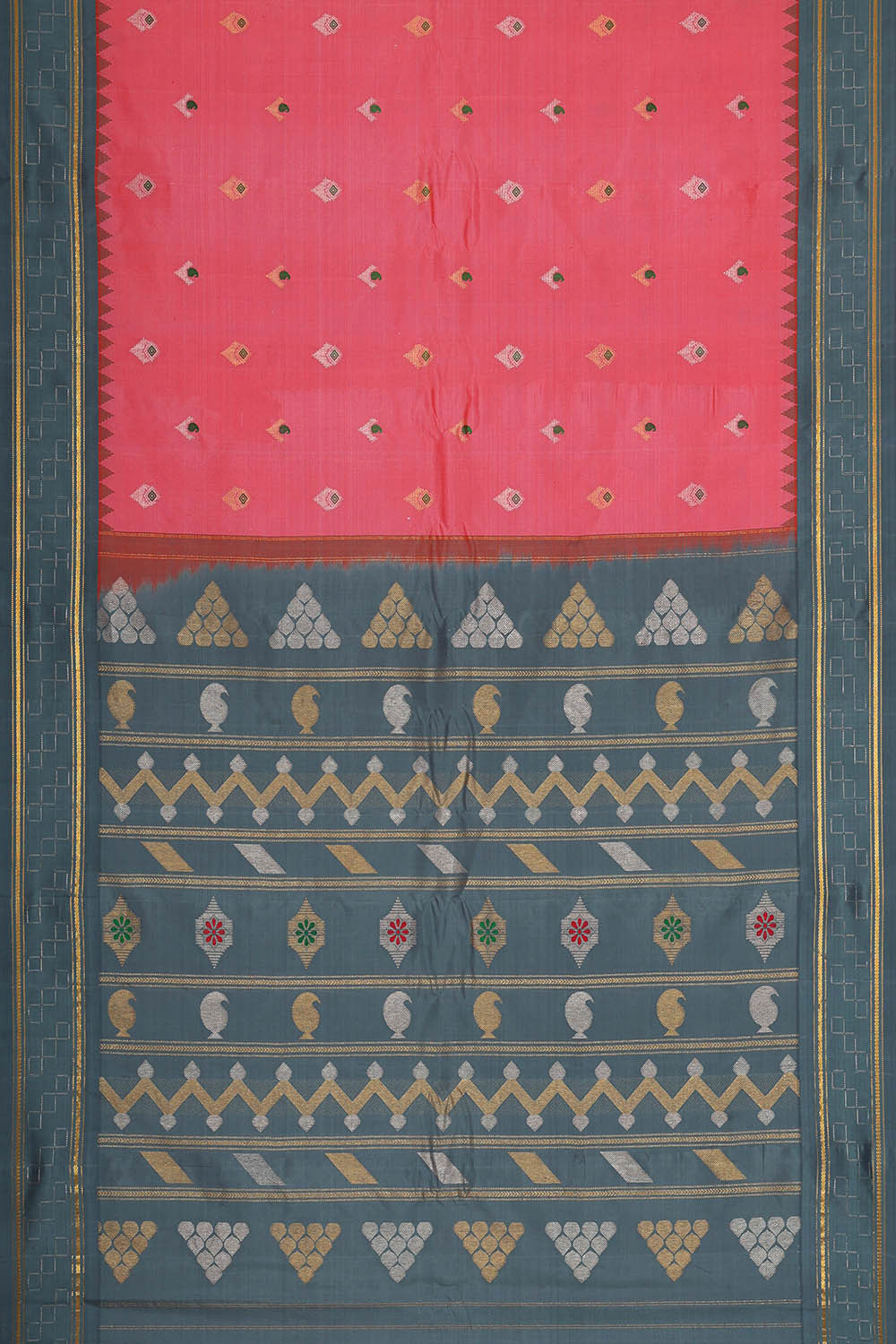 Image of Gadwal Silk Peach Pink Saree