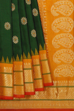 Image of Gadwal Silk Dark Green Saree