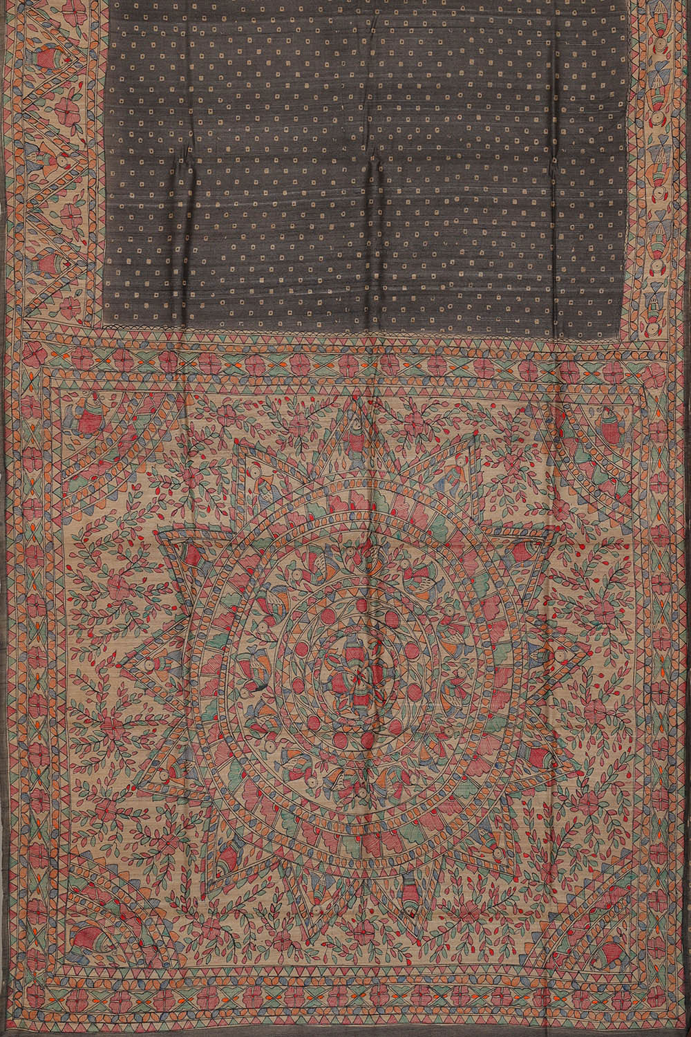 Printed Tussar Dark Grey Saree