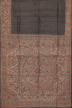 Image of Printed Tussar Dark Grey Saree