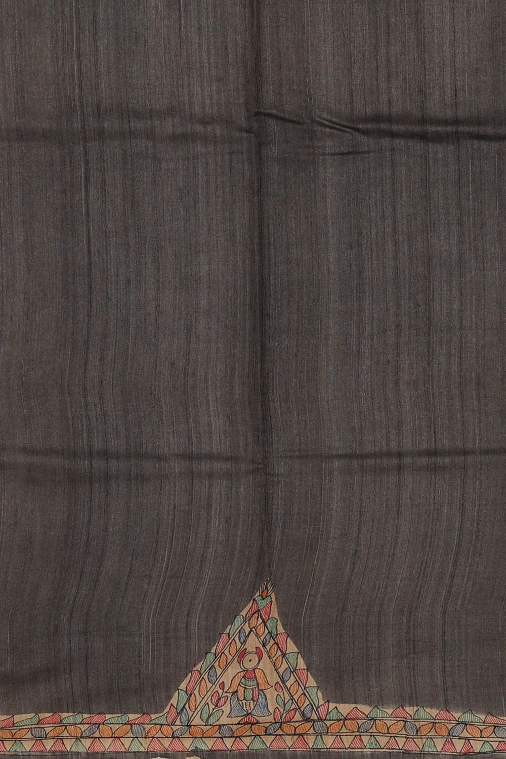 Printed Tussar Dark Grey Saree