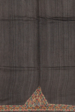 Image of Printed Tussar Dark Grey Saree