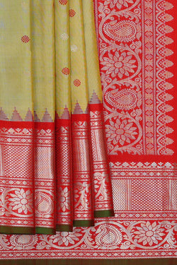 Image of Gadwal Silk Yellowish Green Saree