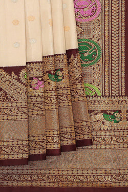 Image of Gadwal Silk Cream Saree