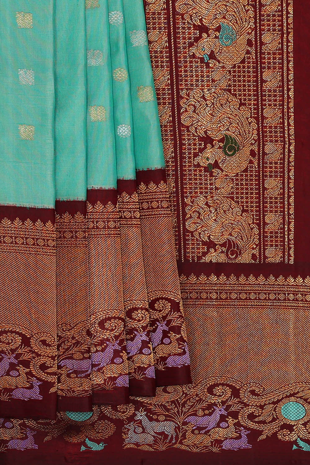 Image of Gadwal Silk Light Sea Green Saree