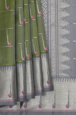 Image of Venkatagiri Silk Olive Green Saree