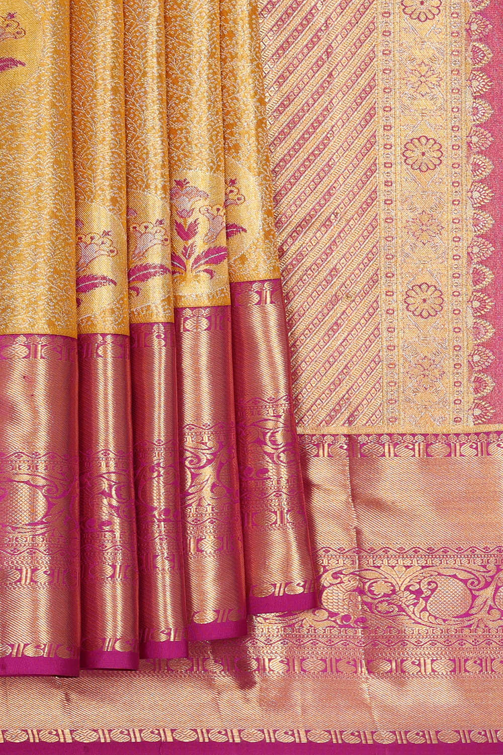 Image of Kanchipattu Yellow Tissue Brocade Saree