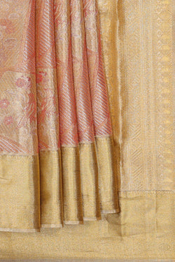 Image of Kanchipattu Golden Red Tissue Brocade Saree