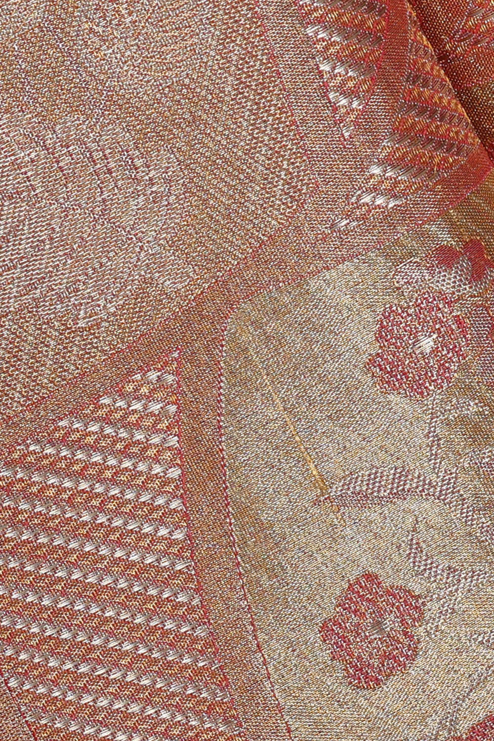 Kanchipattu Golden Red Tissue Brocade Saree