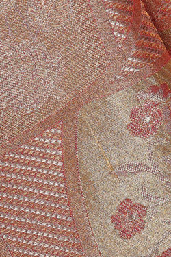 Image of Kanchipattu Golden Red Tissue Brocade Saree