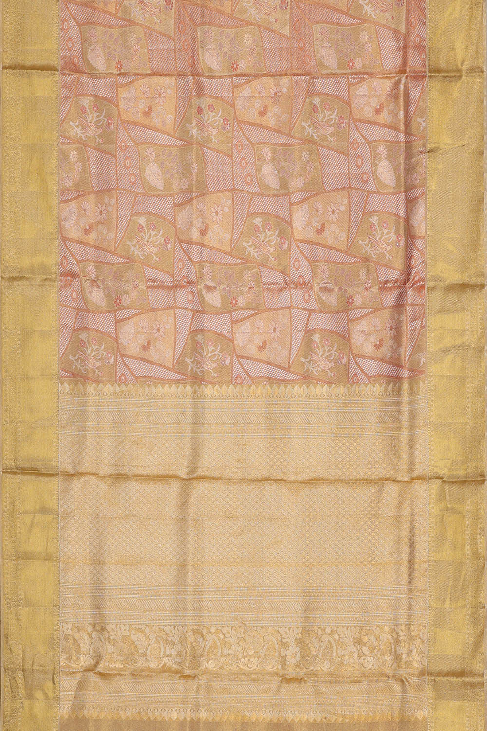 Kanchipattu Golden Red Tissue Brocade Saree