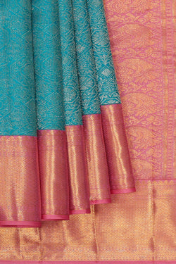 Image of Kanchipattu Ocean Blue Brocade Saree