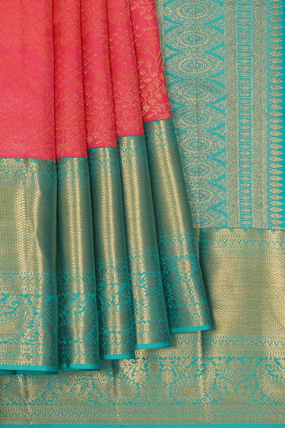 Kanchipattu Peach Pink Brocade Saree
