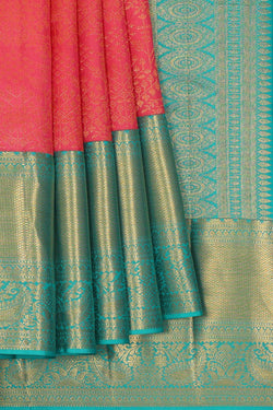 Image of Kanchipattu Peach Pink Brocade Saree