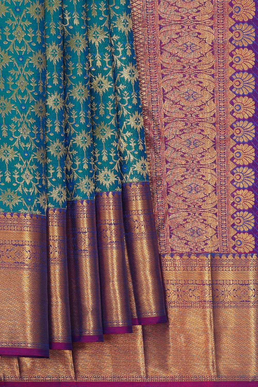 Image of Kanchipattu Teal Blue Brocade Saree