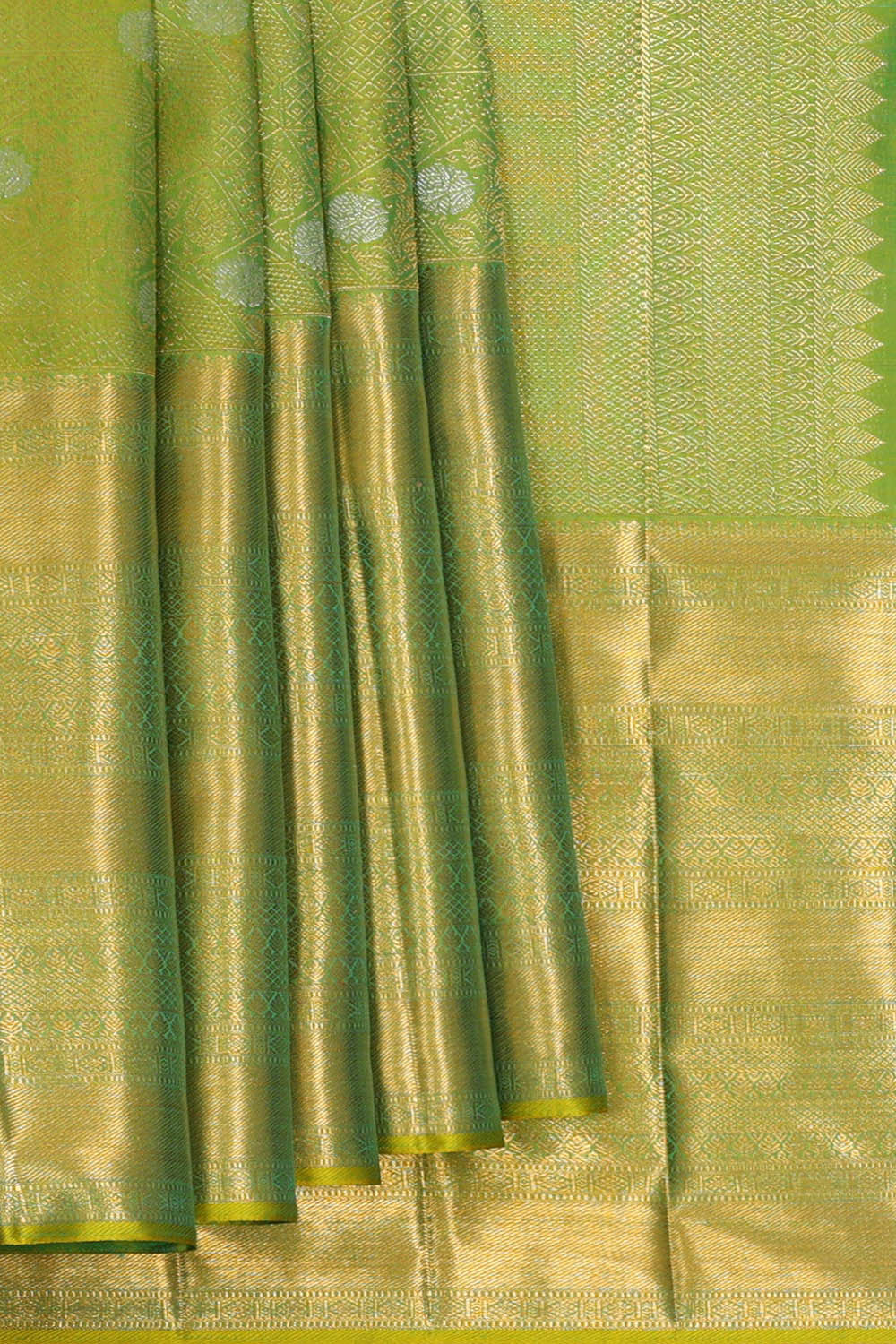 Image of Kanchipattu Parrot Green Brocade Saree