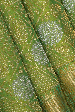 Image of Kanchipattu Parrot Green Brocade Saree