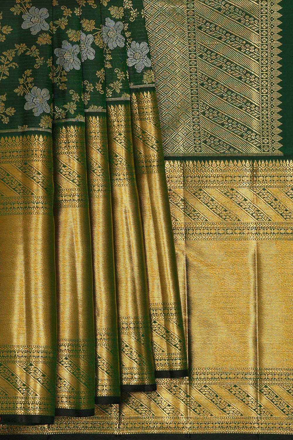 Kanchipattu Bottle Green Brocade Saree