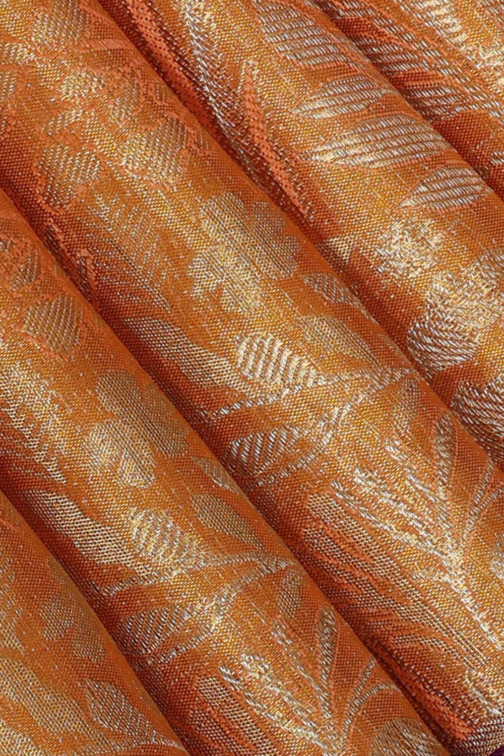Kanchipattu Golden Peach Tissue Brocade Saree