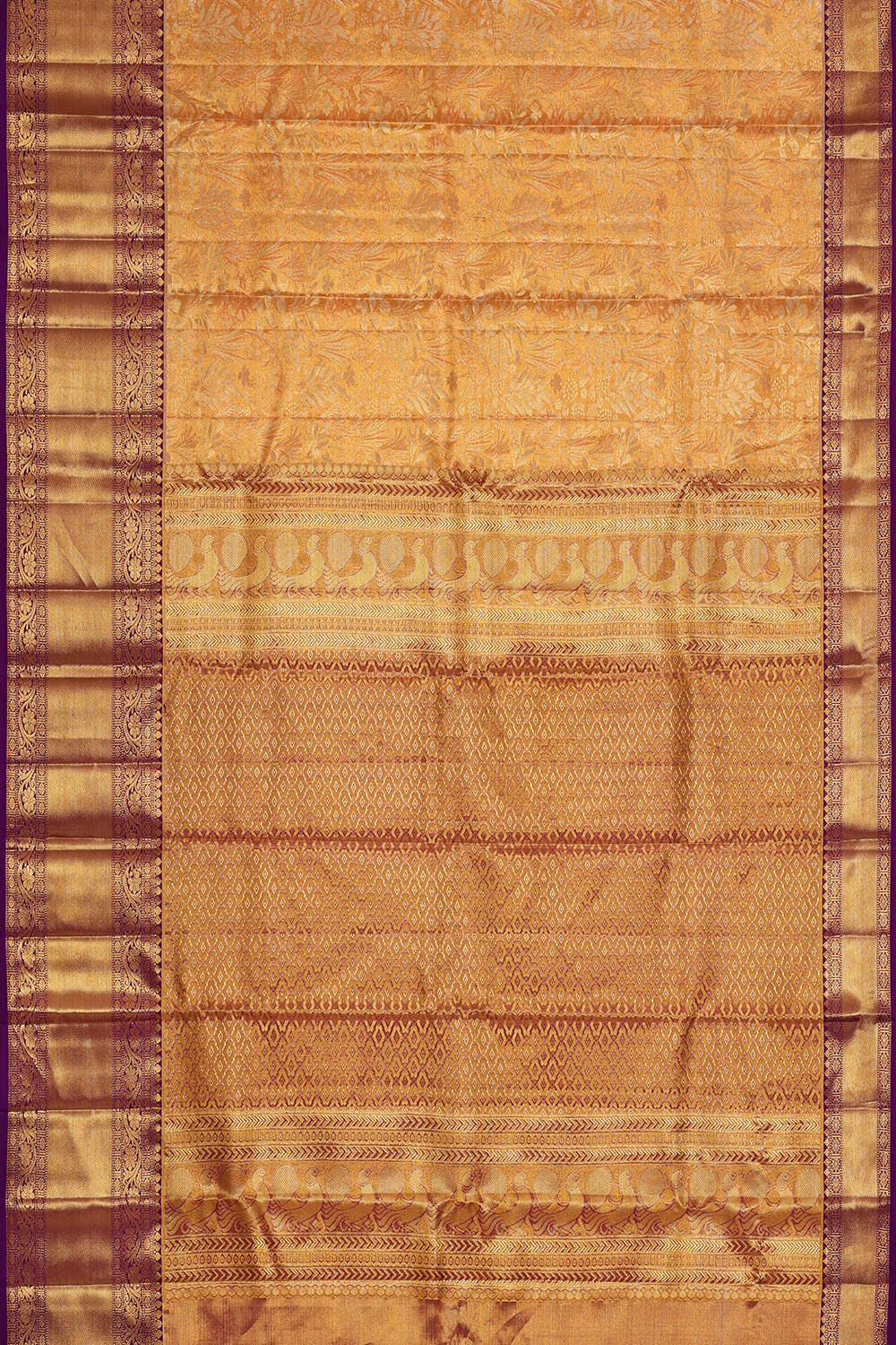 Image of Kanchipattu Golden Peach Tissue Brocade Saree