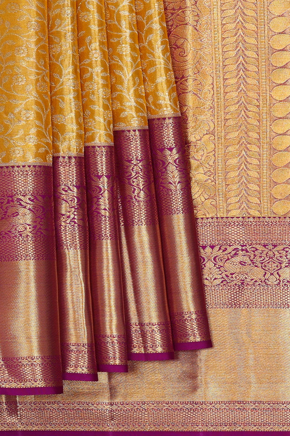Image of Kanchipattu Golden Yellow Tissue Brocade Saree