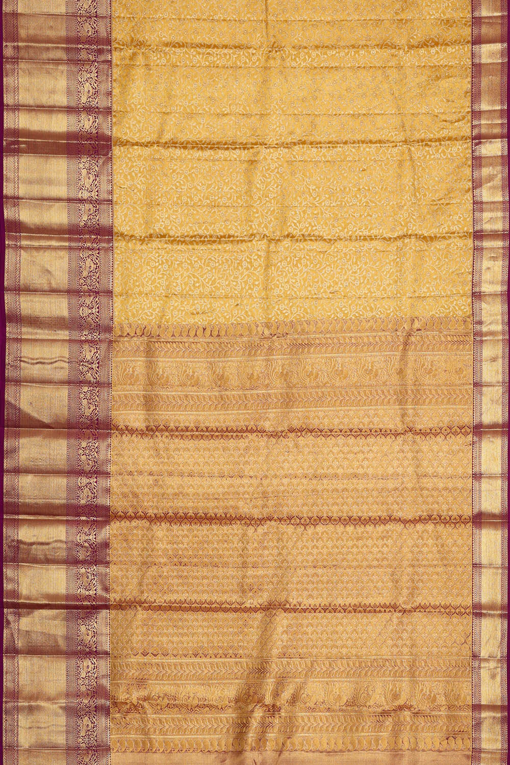 Image of Kanchipattu Golden Yellow Tissue Brocade Saree