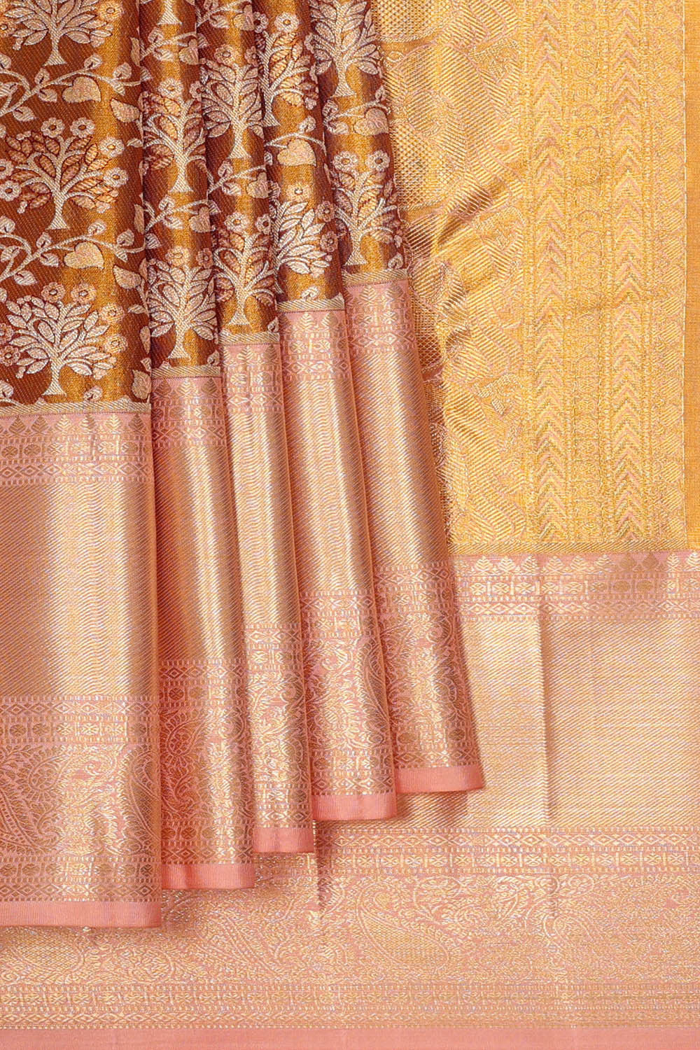 Image of Kanchipattu Dark Gold Tissue Brocade Saree