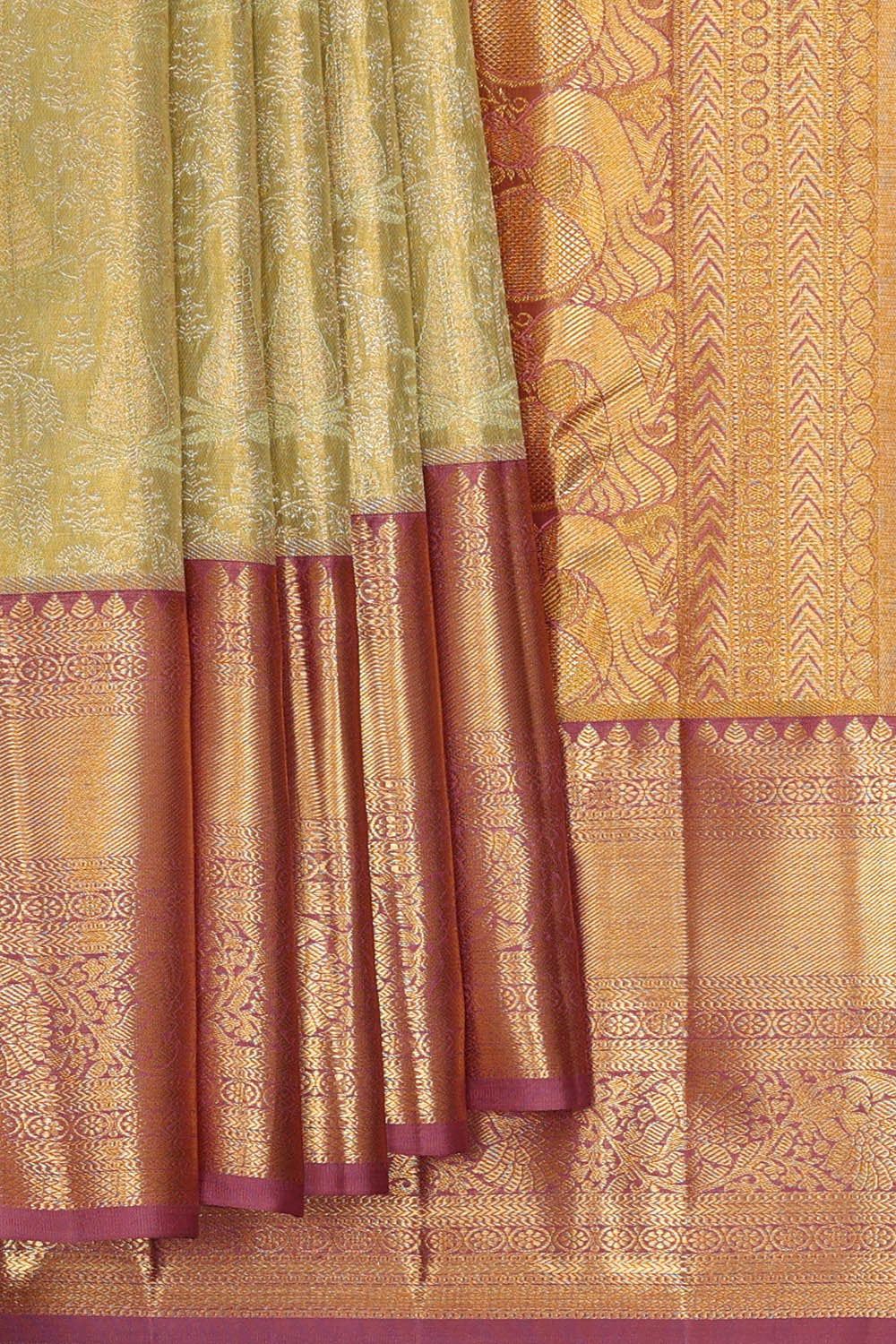 Image of Kanchipattu Light Pista Green Tissue Brocade Saree