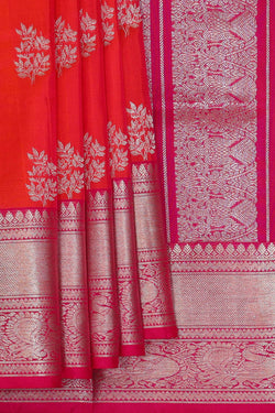 Image of Venkatagiri Silk Orange Red Saree