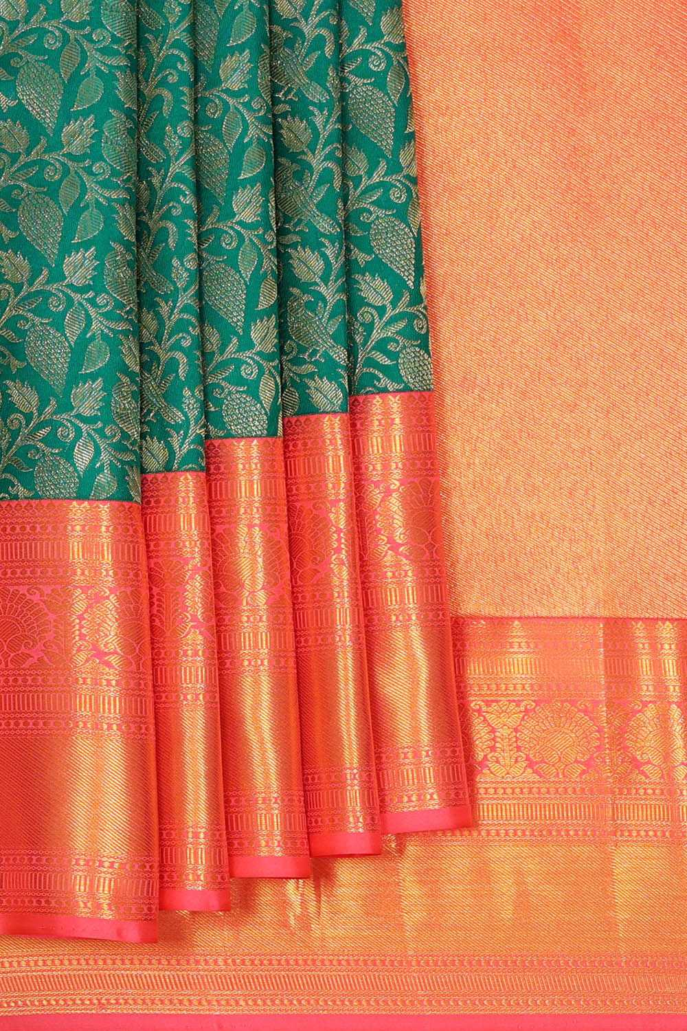 Image of Kanchipattu Teal Green Brocade Saree