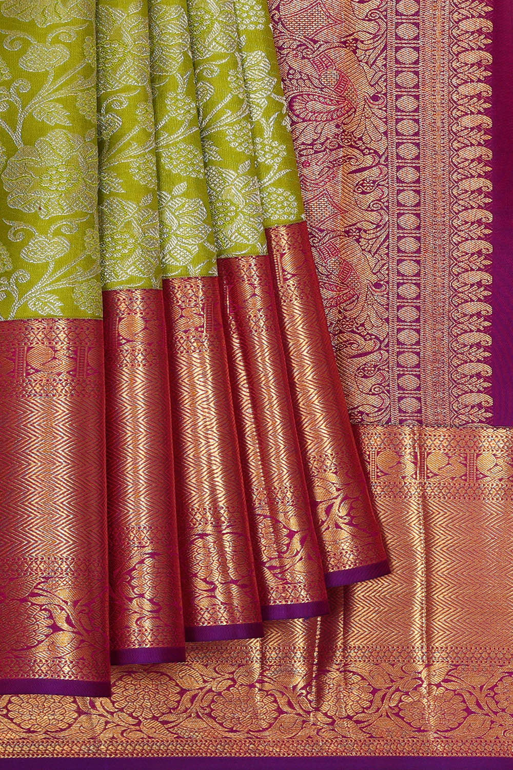 Image of Kanchipattu Parrot Green Brocade Saree