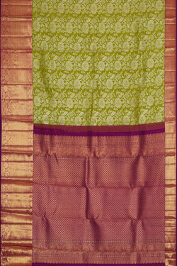Image of Kanchipattu Parrot Green Brocade Saree