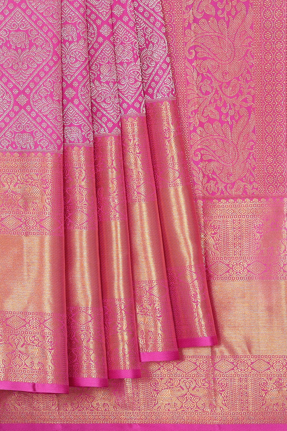 Kanchipattu Rose Pink Brocade Saree