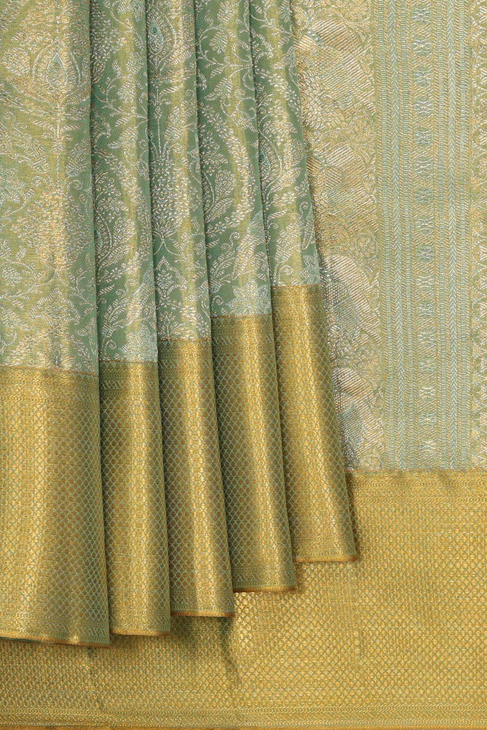 Image of Kanchipattu Light Sea Green Tissue Brocade Saree