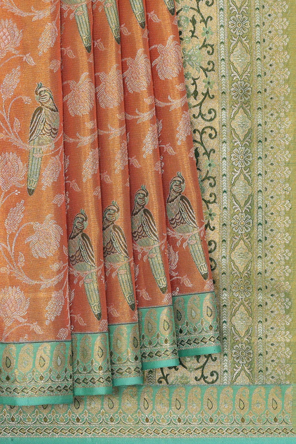 Kanchipattu Peach Tissue Brocade Saree