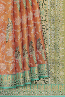 Image of Kanchipattu Peach Tissue Brocade Saree
