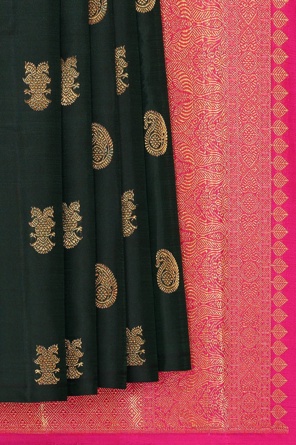 Image of Kanchipattu Dark Bottle Green Brocade Saree