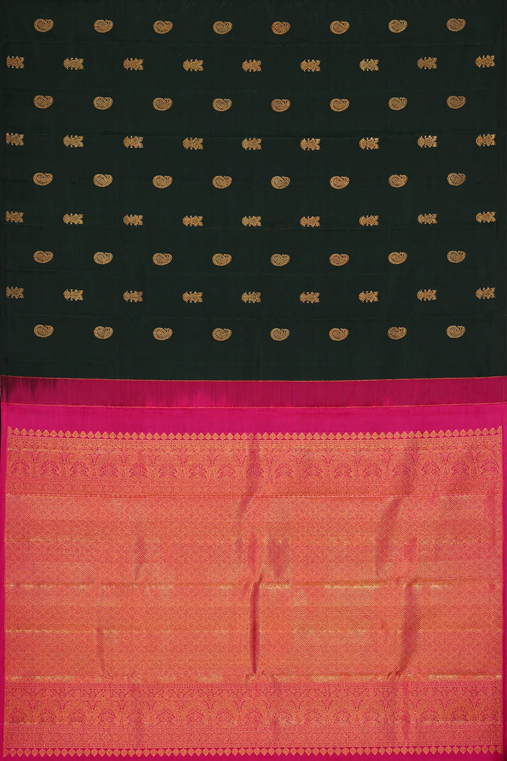 Image of Kanchipattu Dark Bottle Green Brocade Saree