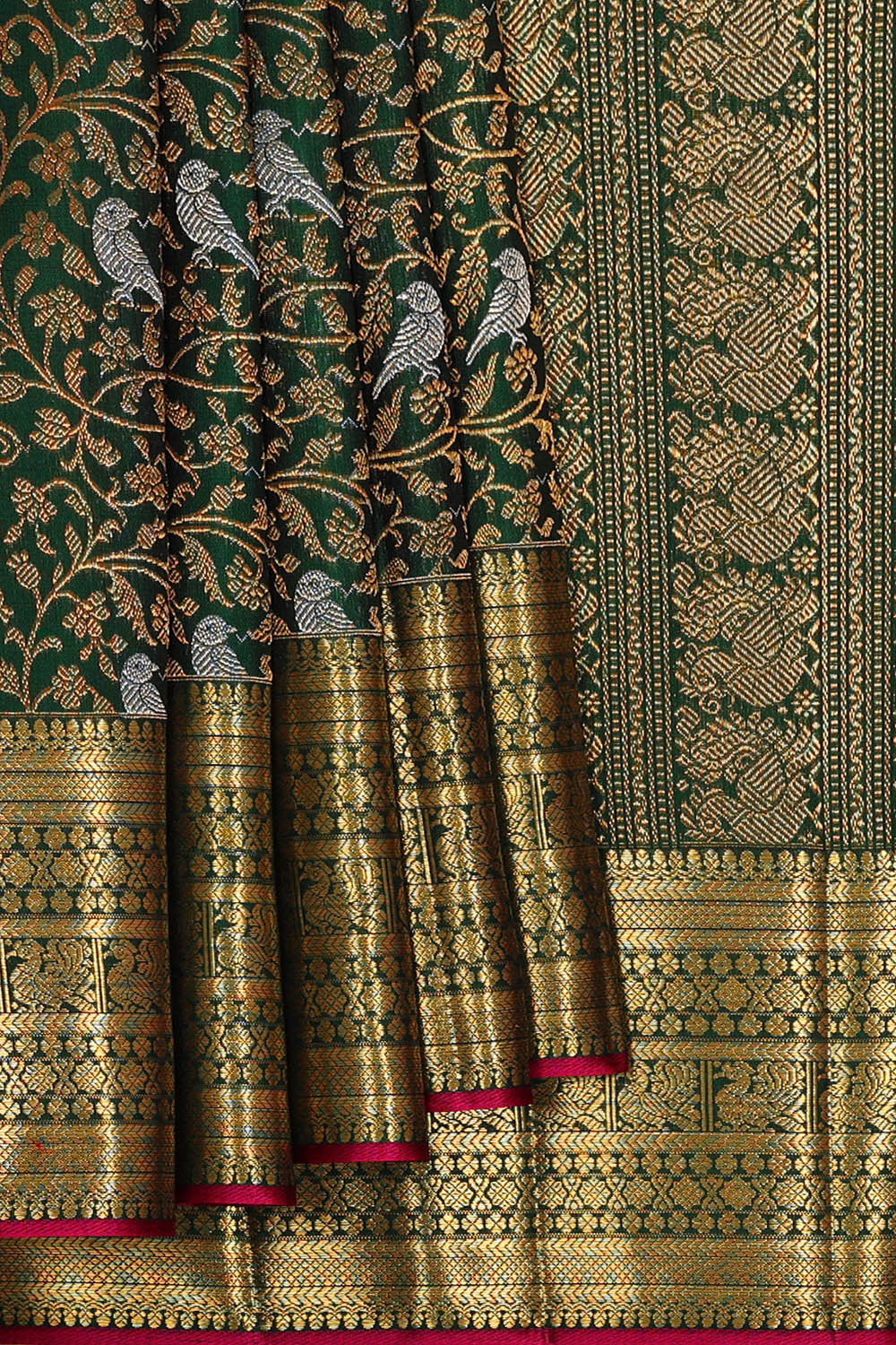 Kanchipattu Bottle Green Brocade Saree
