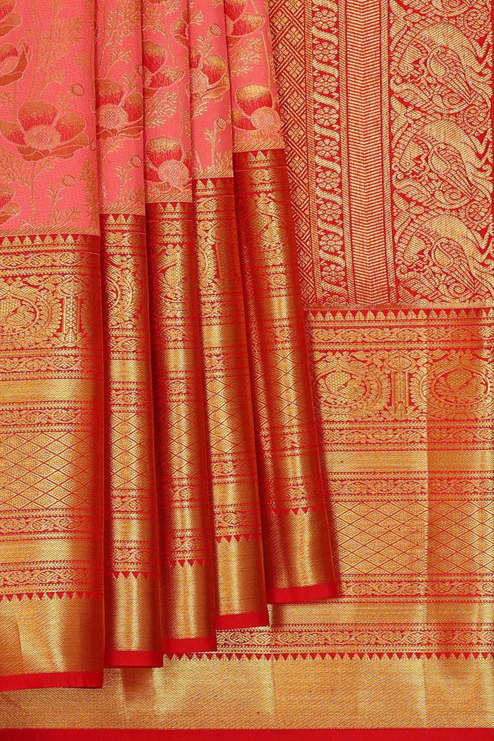 Image of Kanchipattu Peach Brocade Saree