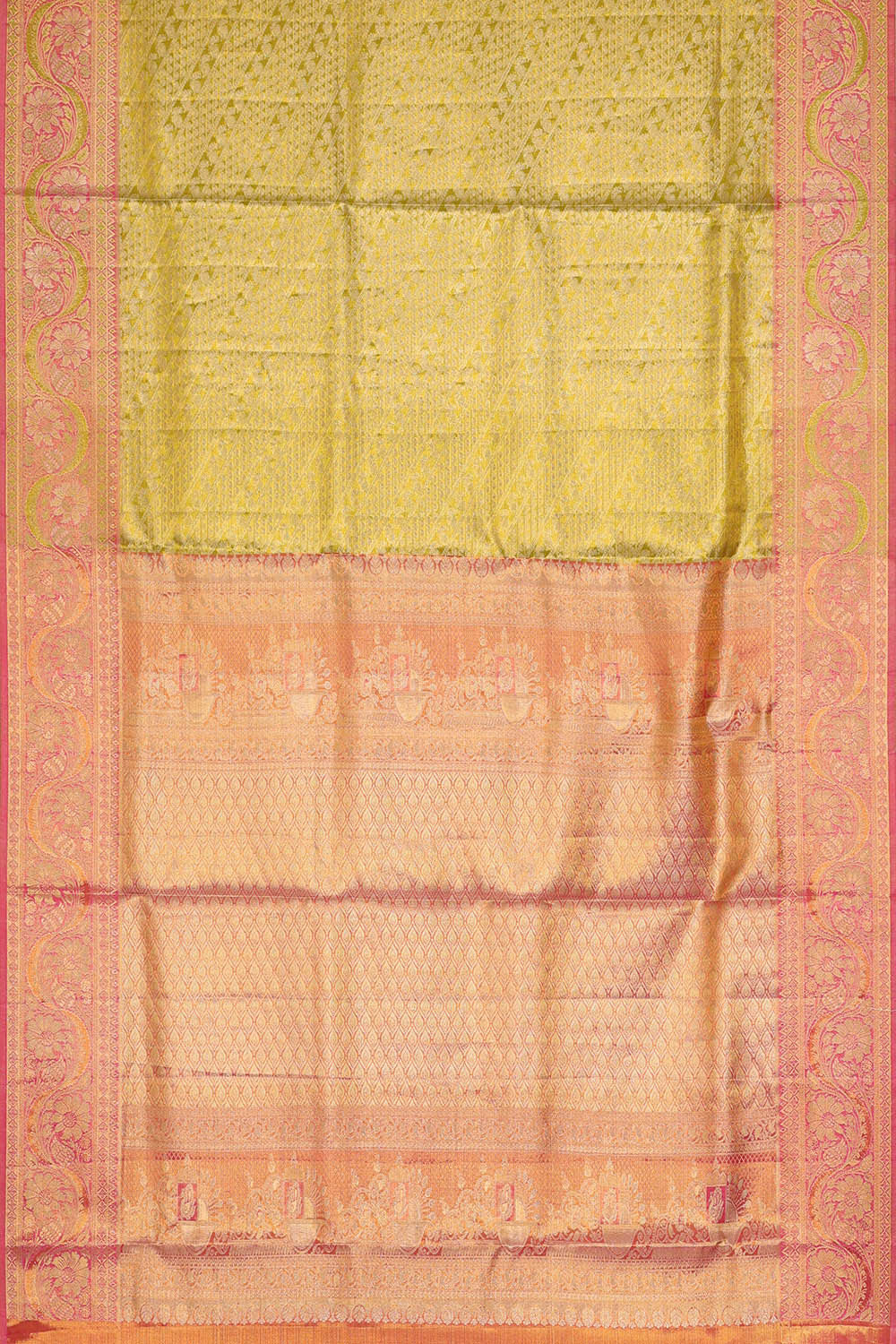 Kanchipattu Parrot Green Tissue Brocade Saree