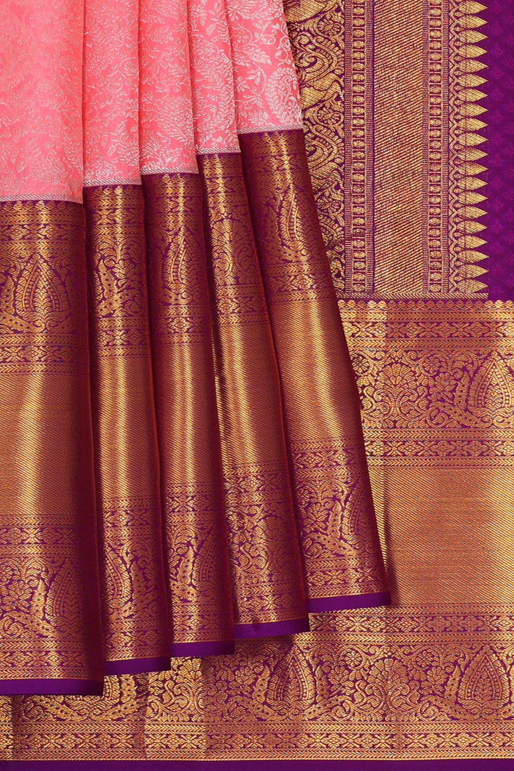 Kanchipattu Peach Pink Brocade Saree