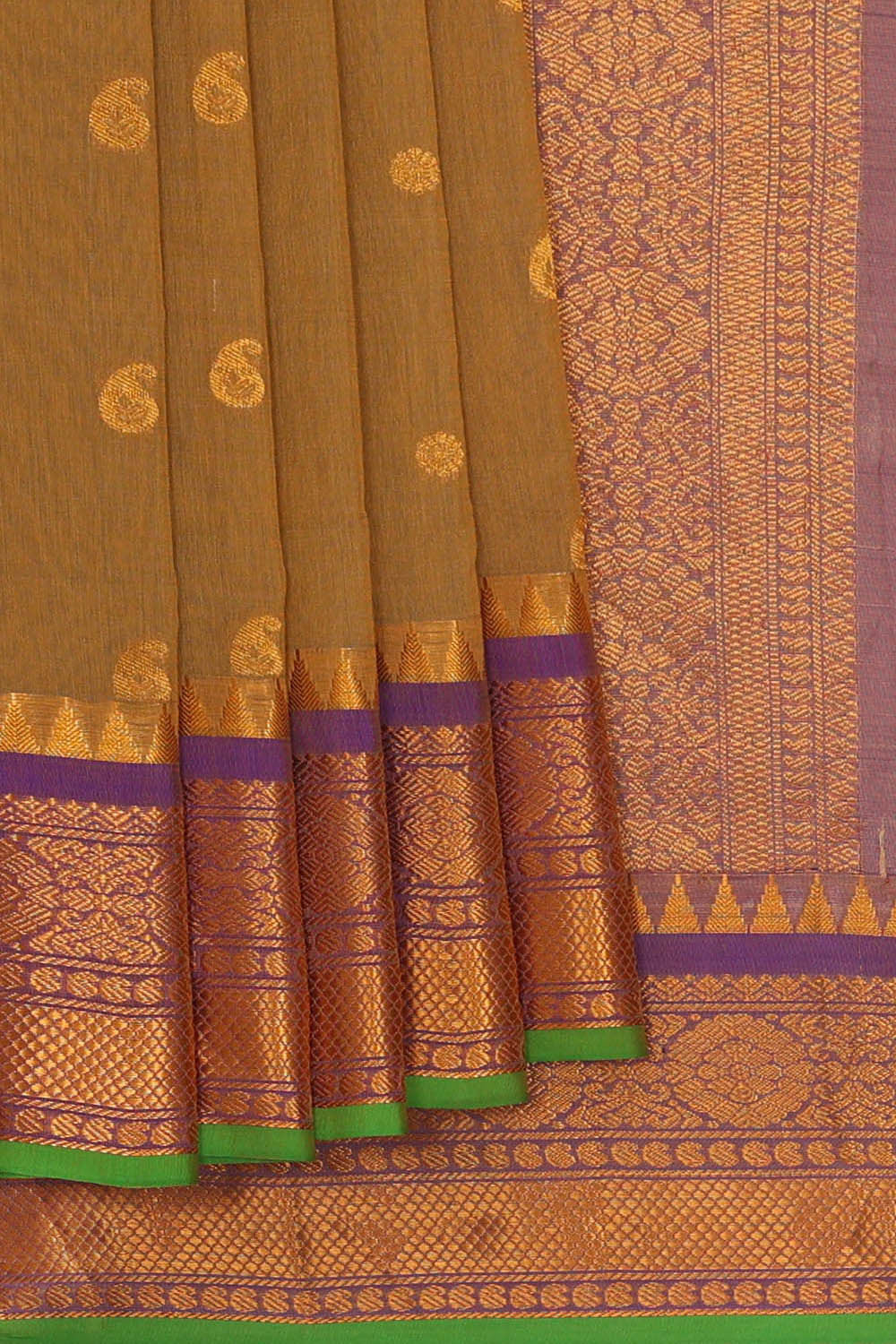Gadwal Silk Cotton Cream Brown Saree