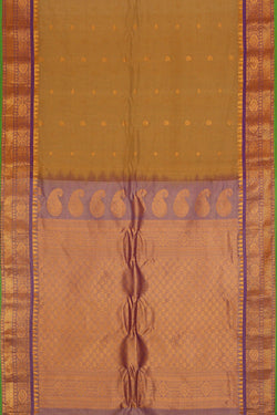Image of Gadwal Silk Cotton Cream Brown Saree