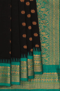 Image of Gadwal Silk Cotton Black Saree