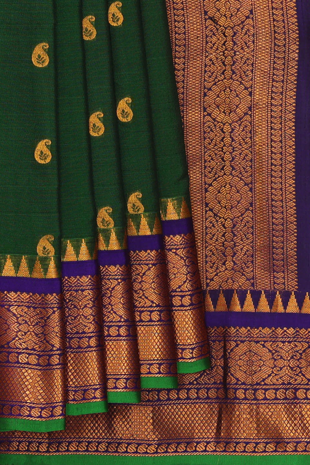 Gadwal Silk Cotton Bottle Green Saree